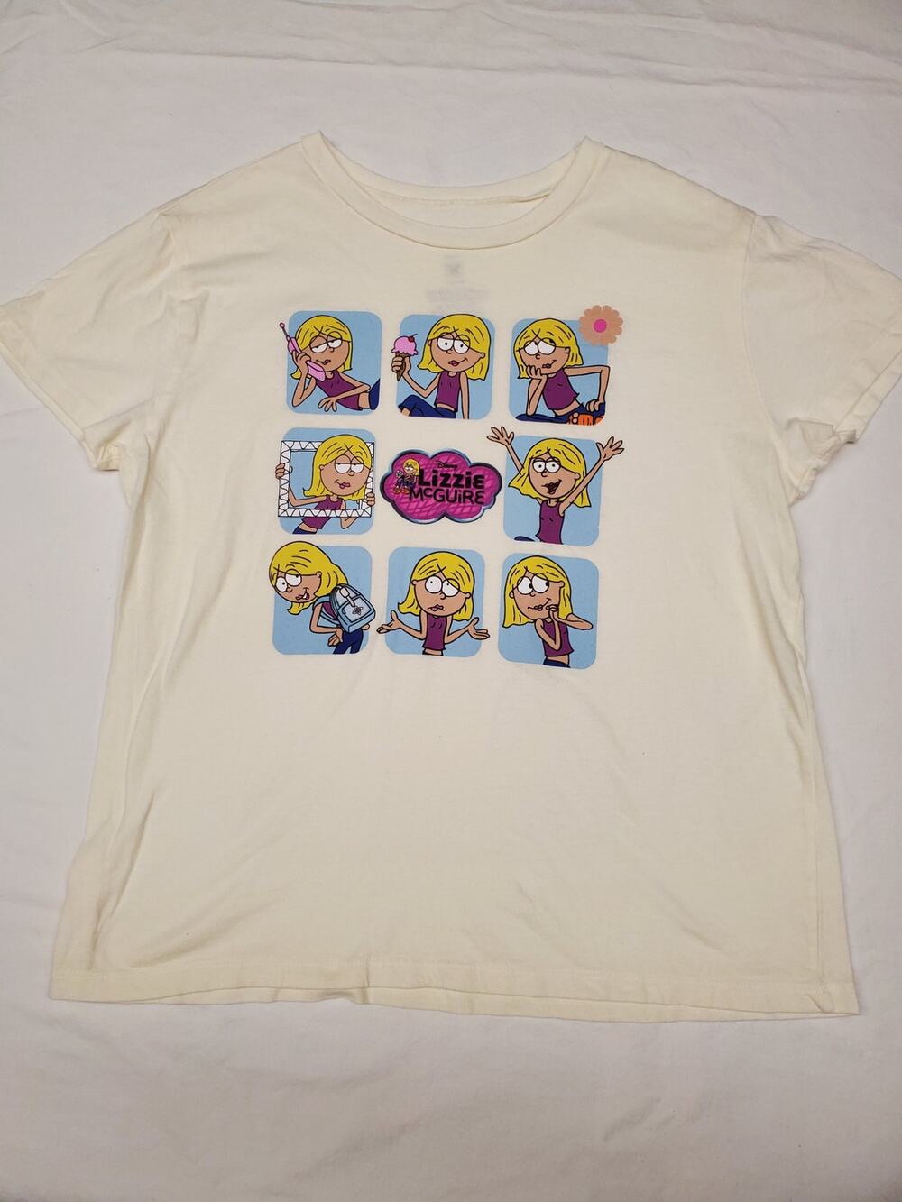 Disney Lizzie McGuire Comic Panel Graphic T-Shirt LG Y2K Cream